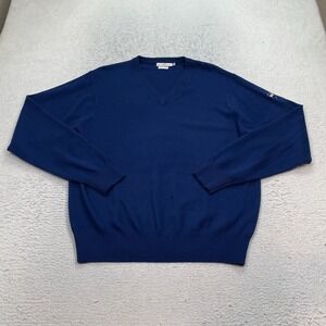 Peter Millar Mens V Neck Sweater Large 100% Pure Cashmere Blue Bow Tie Logo